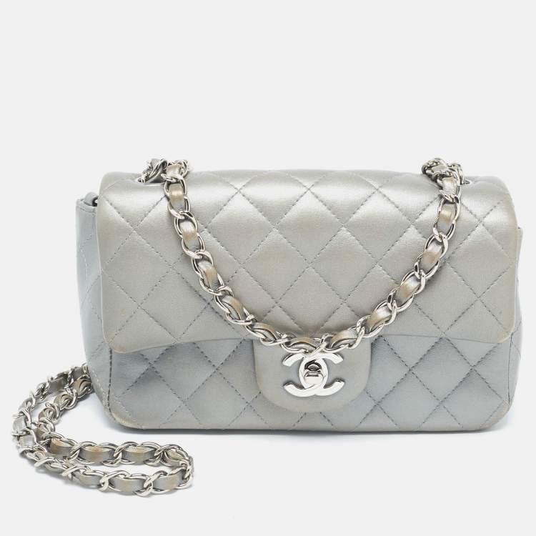 Pre Owned Chanel Grey Quilted Leather Small CC Flap Bag