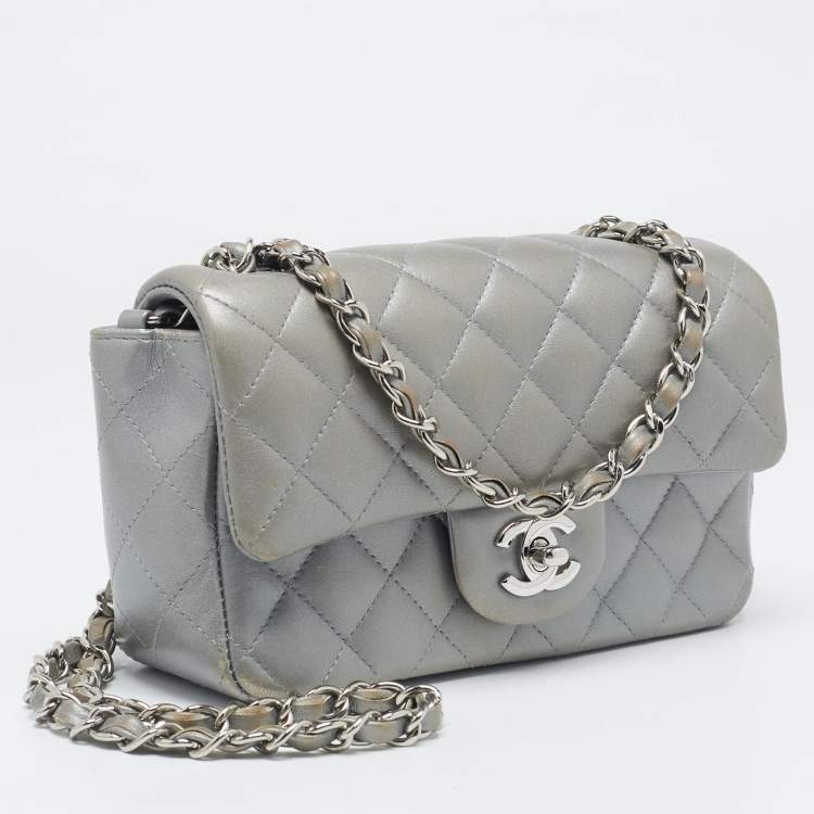Pre Owned Chanel Grey Quilted Leather Small CC Flap Bag
