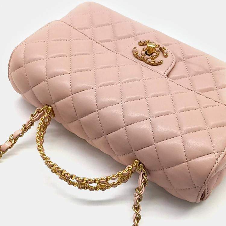 Pre Owned Chanel Lambskin Top Handle Small Flap Bag