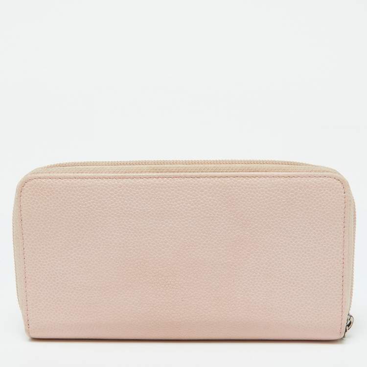 Pre Owned Chanel Pink Caviar Leather CC Timeless Zip Around Wallet