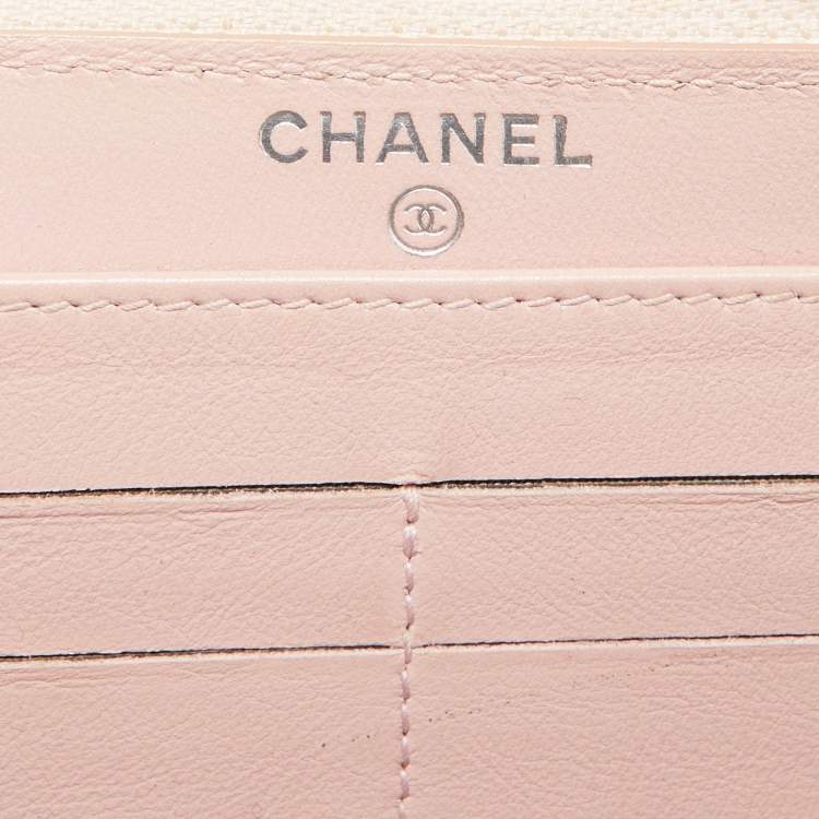 Pre Owned Chanel Pink Caviar Leather CC Timeless Zip Around Wallet