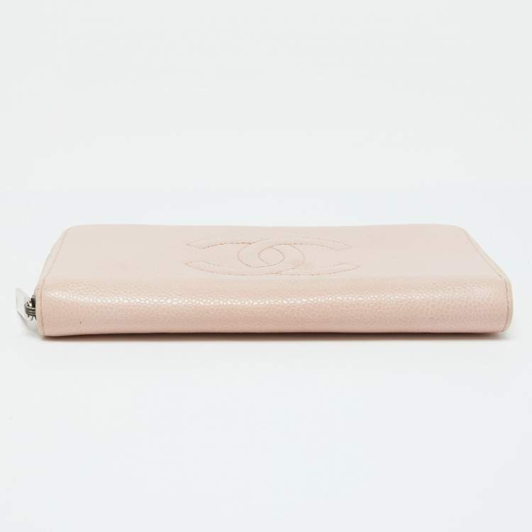Pre Owned Chanel Pink Caviar Leather CC Timeless Zip Around Wallet