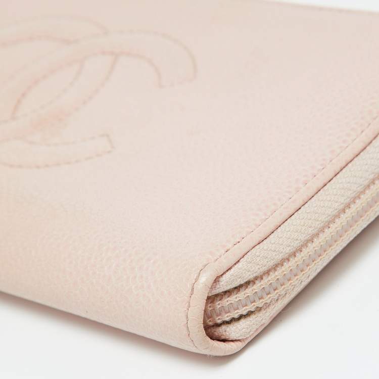 Pre Owned Chanel Pink Caviar Leather CC Timeless Zip Around Wallet