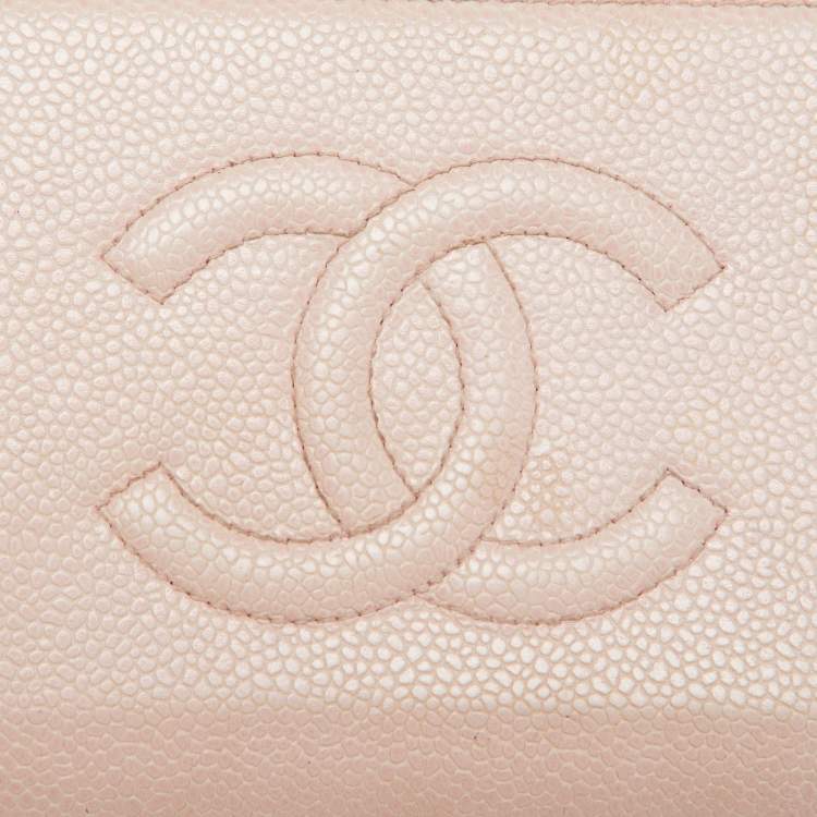 Pre Owned Chanel Pink Caviar Leather CC Timeless Zip Around Wallet