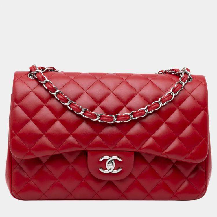 Chanel Red Lambskin Leather Jumbo Classic Double Flap Bag Chanel TLC