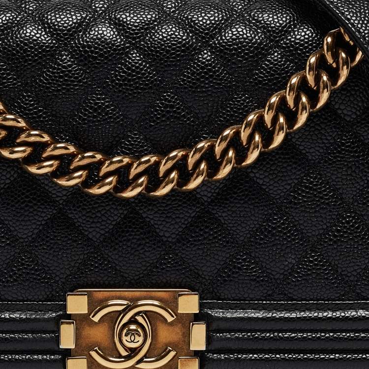 Pre Owned Chanel Black Quilted Caviar Leather Medium Boy Flap Bag