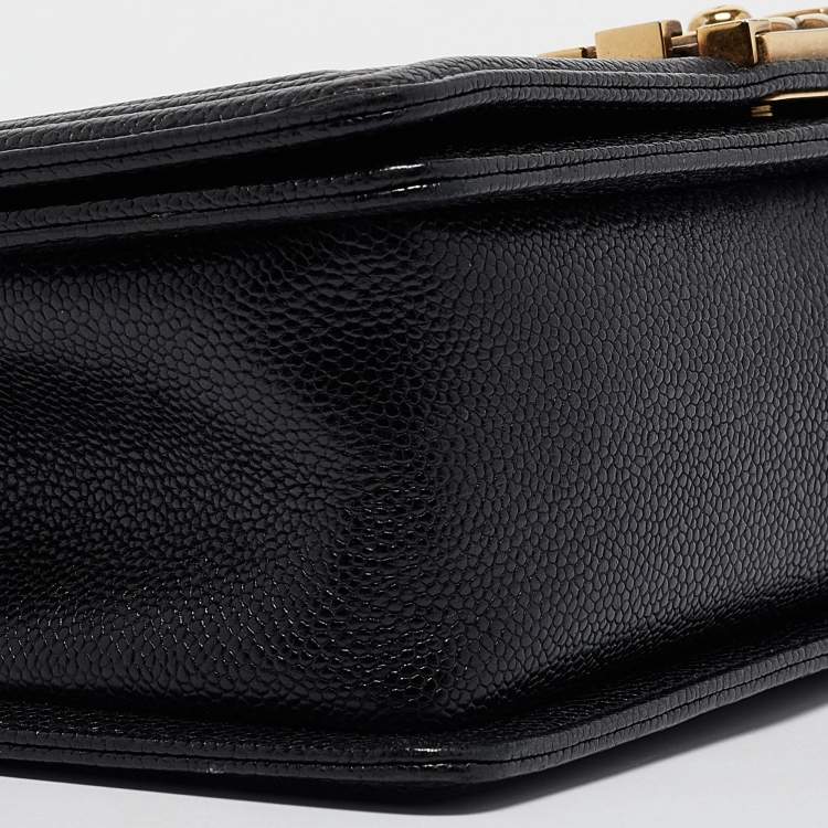 Pre Owned Chanel Black Quilted Caviar Leather Medium Boy Flap Bag
