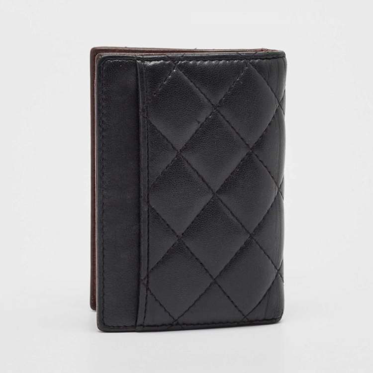 Pre Owned Chanel Black Quilted Leather Bifold Card Holder