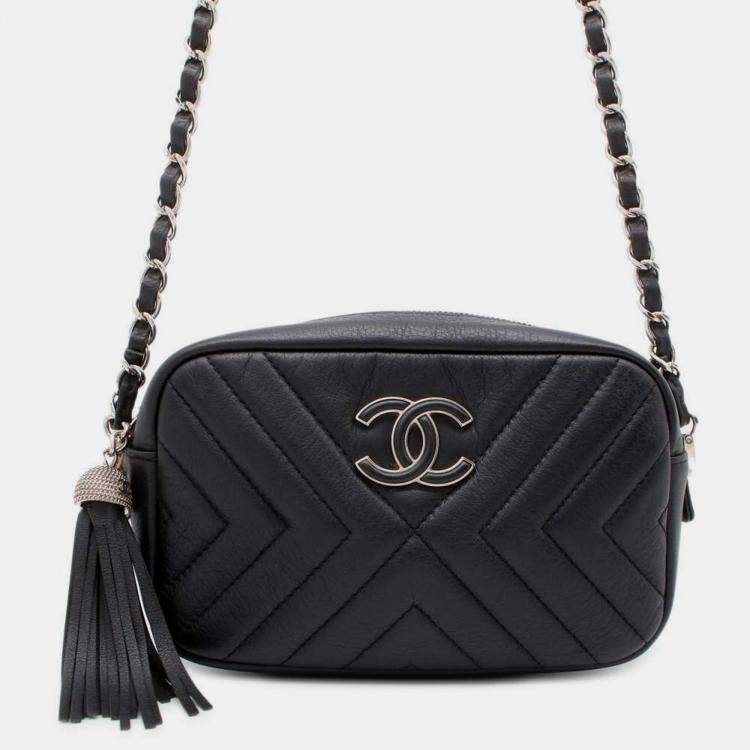 Black leather chevron chain bag buy