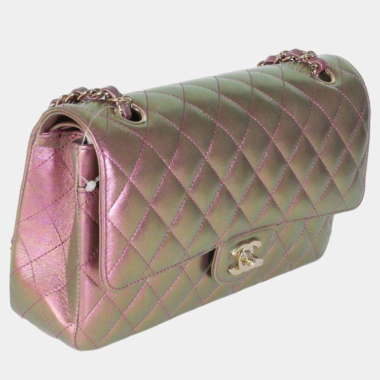 Pre Owned Chanel Metallic Quilted Iridescent Lambskin Medium Classic Double Flap Bag