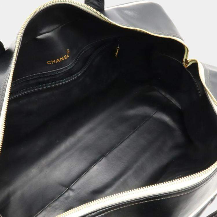 Pre Owned Chanel Black White Leather Matelasse Bowling Boston Bag
