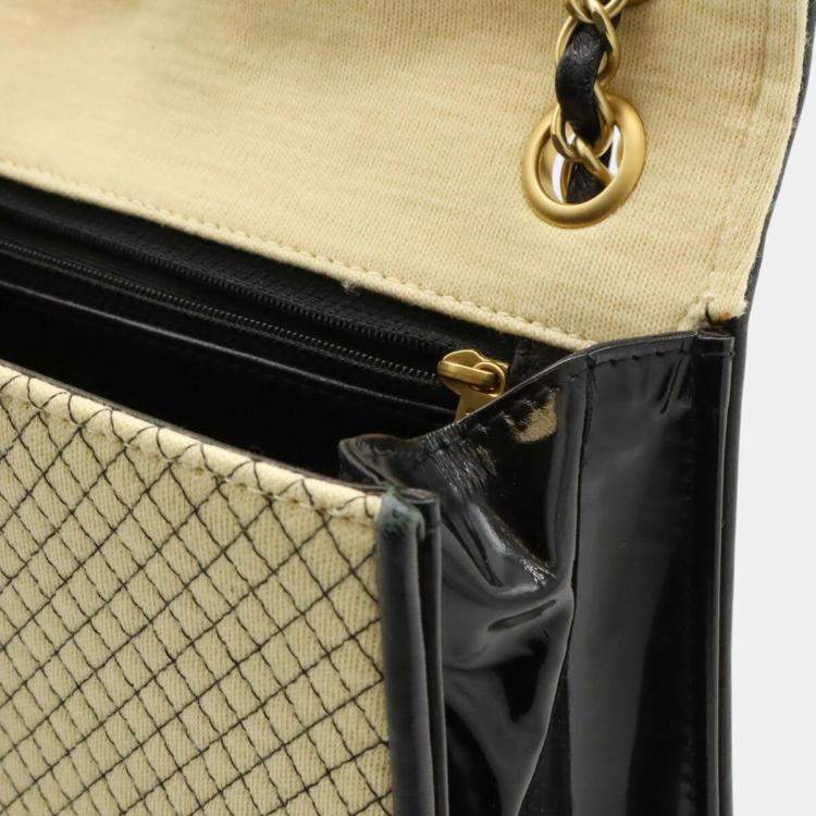 Pre Owned Chanel Cotton Jersey Enamel Micro Quilted Coco Mark Chain Shoulder Bag