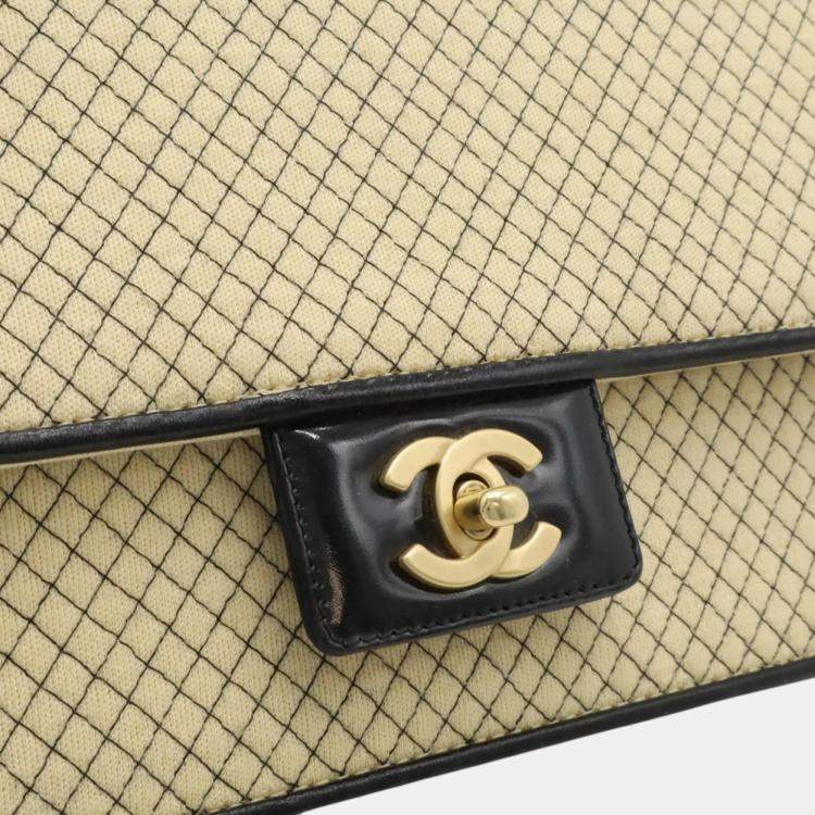 Pre Owned Chanel Cotton Jersey Enamel Micro Quilted Coco Mark Chain Shoulder Bag