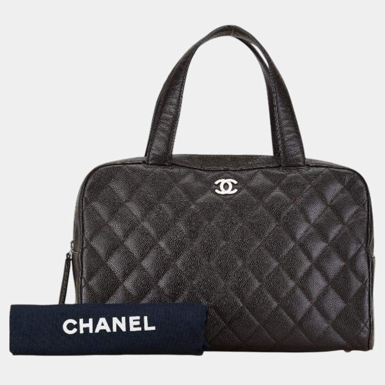Pre Owned Chanel Brown Caviar Skin Coco Mark Boston Bag