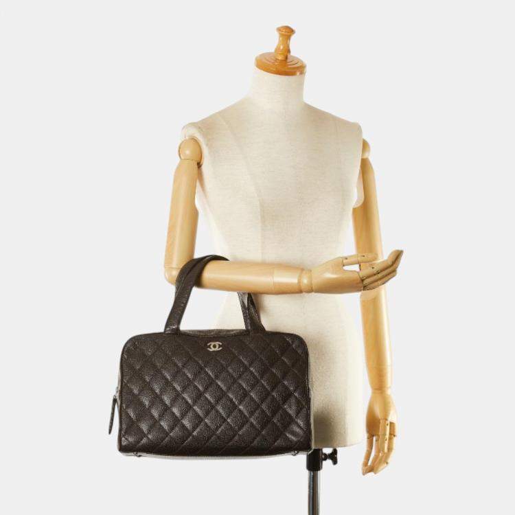 Pre Owned Chanel Brown Caviar Skin Coco Mark Boston Bag