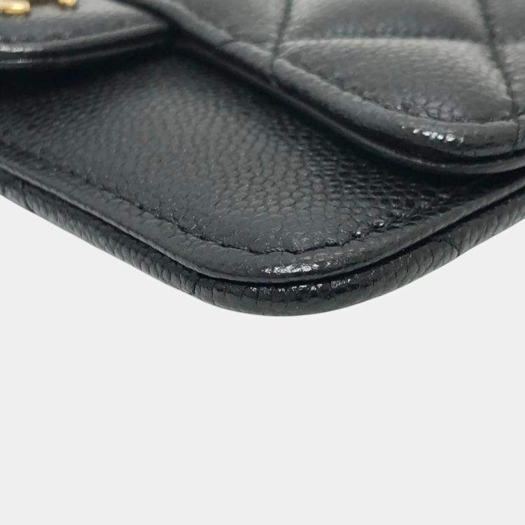 Pre Owned Chanel Black Caviar Skin Coco Mark Matelasse Classic Zip Business Card Holder