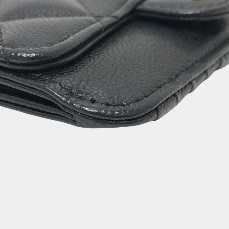 Pre Owned Chanel Black Caviar Skin Coco Mark Matelasse Classic Zip Business Card Holder