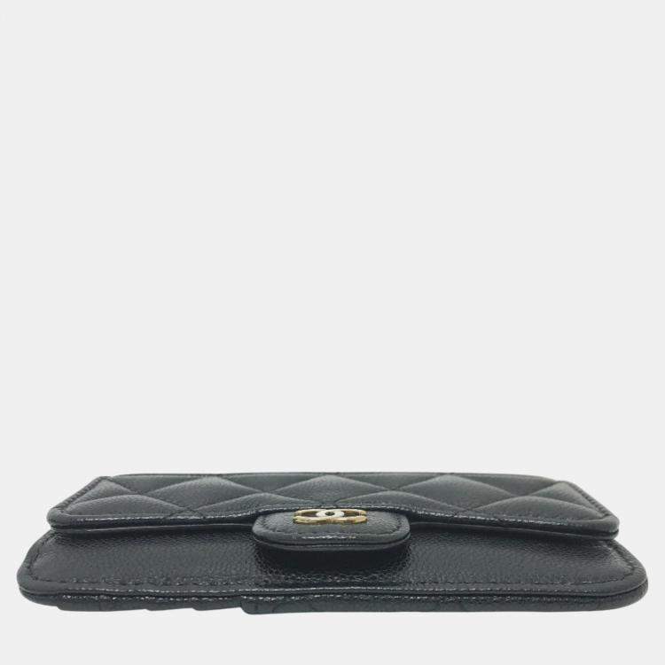 Pre Owned Chanel Black Caviar Skin Coco Mark Matelasse Classic Zip Business Card Holder