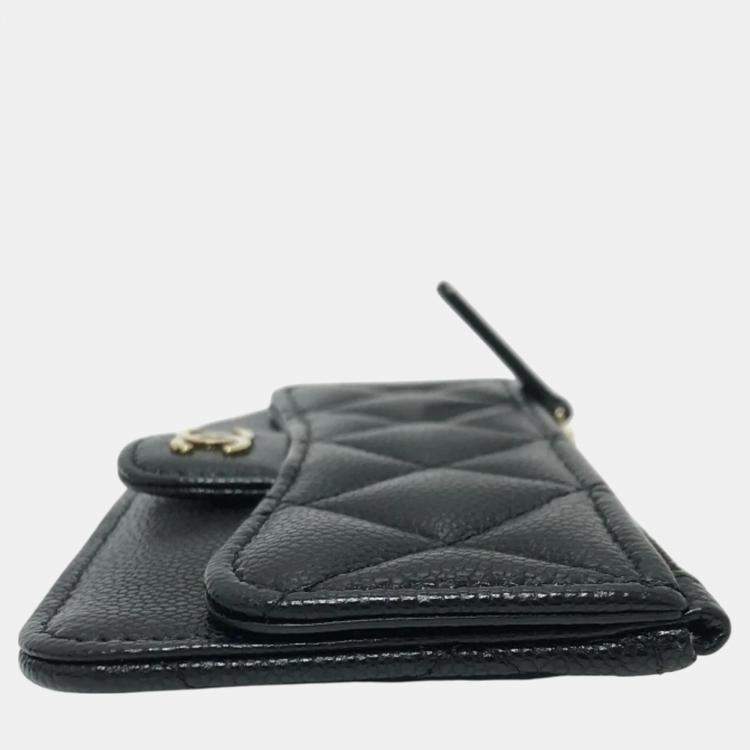 Pre Owned Chanel Black Caviar Skin Coco Mark Matelasse Classic Zip Business Card Holder