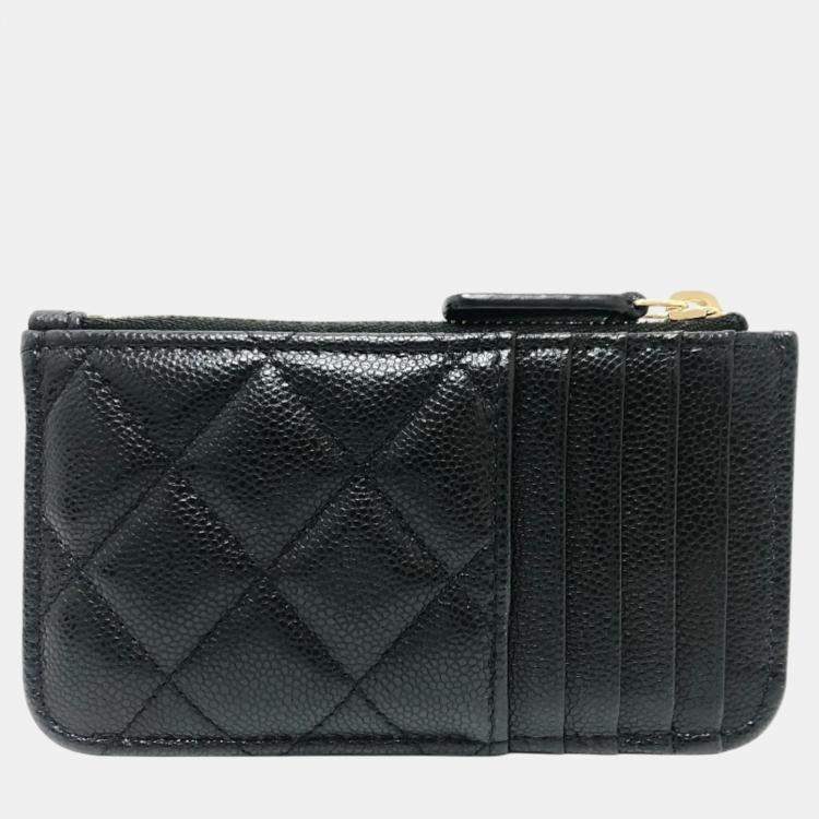 Pre Owned Chanel Black Caviar Skin Coco Mark Matelasse Classic Zip Business Card Holder