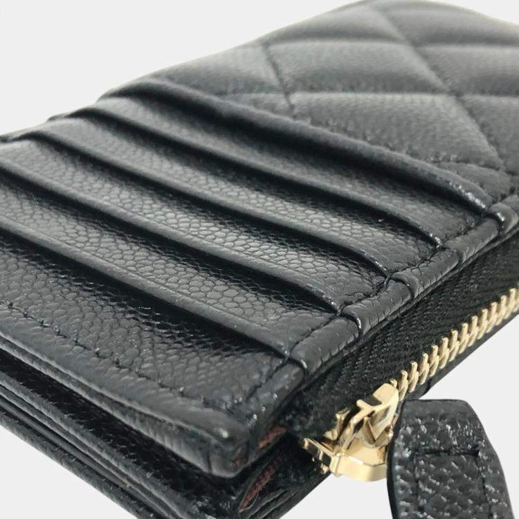 Pre Owned Chanel Black Caviar Skin Coco Mark Matelasse Classic Zip Business Card Holder