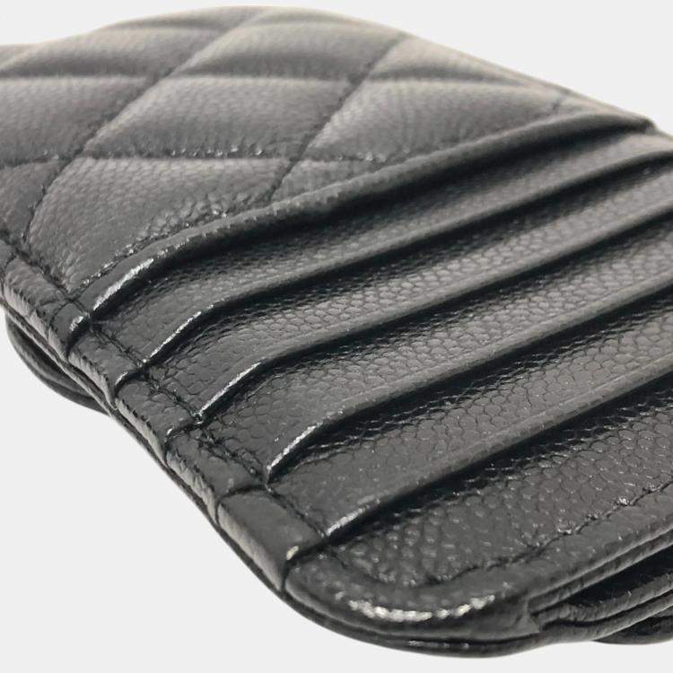 Pre Owned Chanel Black Caviar Skin Coco Mark Matelasse Classic Zip Business Card Holder