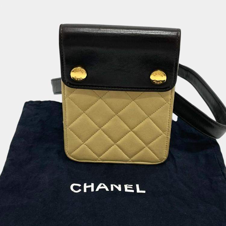 Pre Owned Chanel Black x Beige Pochette Waist Pouch