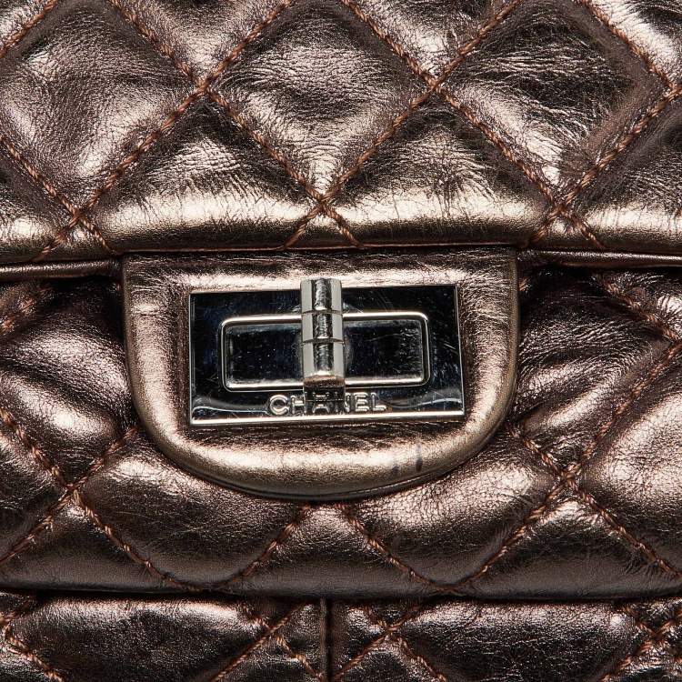 Pre Owned Chanel Metallic Bronze Quilted Leather Classic Flap Shopping Tote