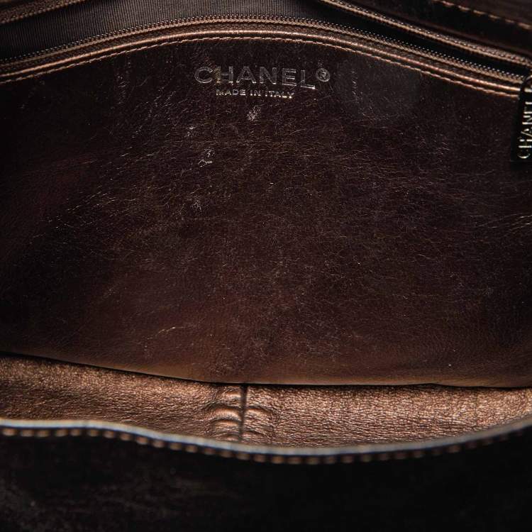 Pre Owned Chanel Metallic Bronze Quilted Leather Classic Flap Shopping Tote