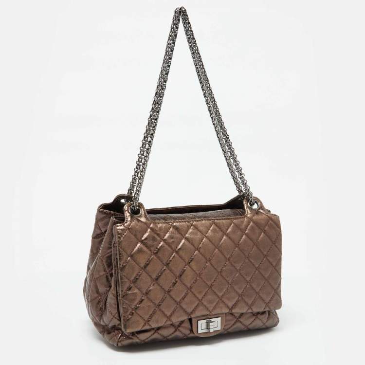 Pre Owned Chanel Metallic Bronze Quilted Leather Classic Flap Shopping Tote