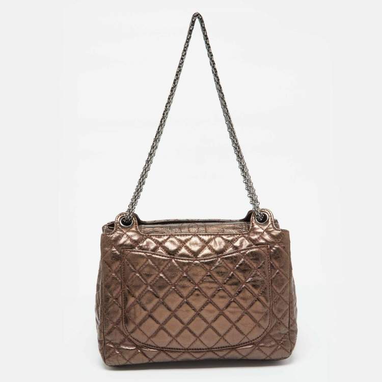 Pre Owned Chanel Metallic Bronze Quilted Leather Classic Flap Shopping Tote