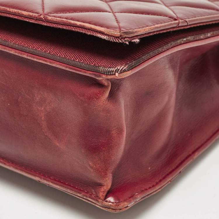 Pre Owned Chanel Burgundy/Black Quilted Leather and Canvas Medium Ballerine Flap Bag