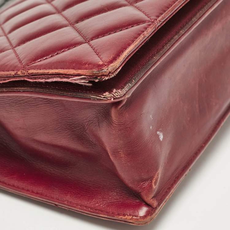 Pre Owned Chanel Burgundy/Black Quilted Leather and Canvas Medium Ballerine Flap Bag