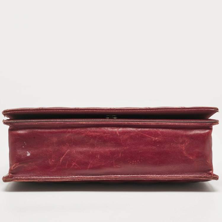 Pre Owned Chanel Burgundy/Black Quilted Leather and Canvas Medium Ballerine Flap Bag