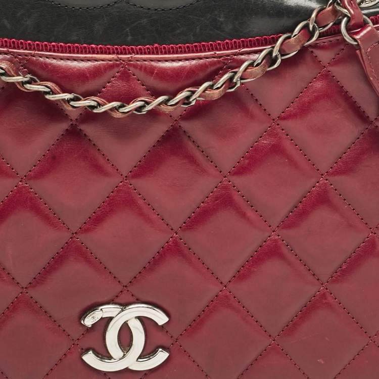 Pre Owned Chanel Burgundy/Black Quilted Leather and Canvas Medium Ballerine Flap Bag