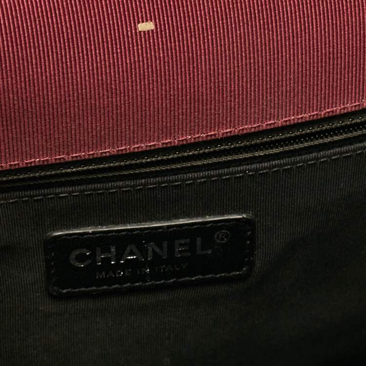 Pre Owned Chanel Burgundy/Black Quilted Leather and Canvas Medium Ballerine Flap Bag