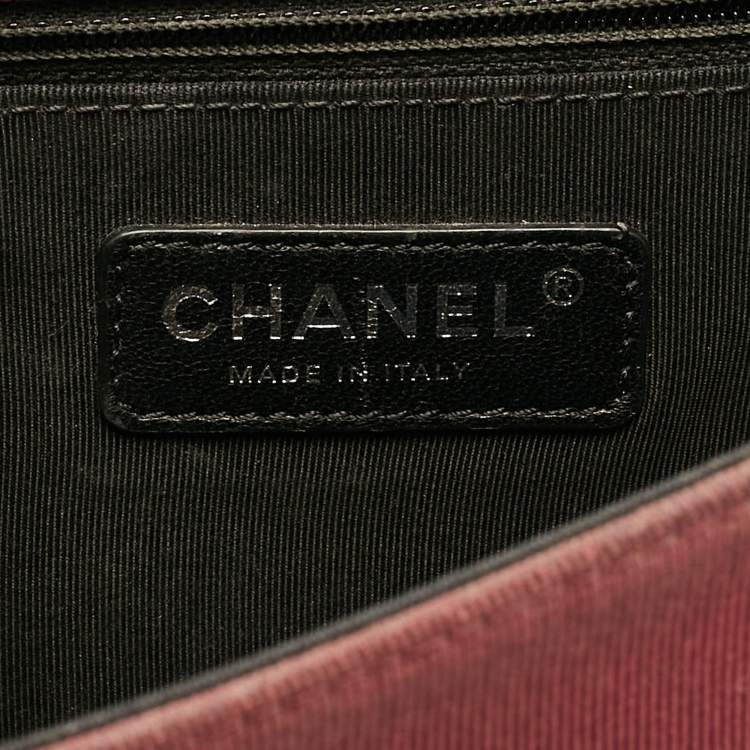 Pre Owned Chanel Burgundy/Black Quilted Leather and Canvas Medium Ballerine Flap Bag