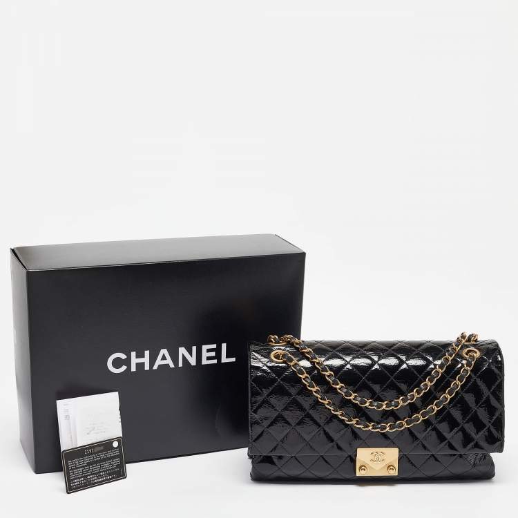 Pre Owned Chanel Black Quilted Patent and Leather Pagoda Accordion Flap Bag