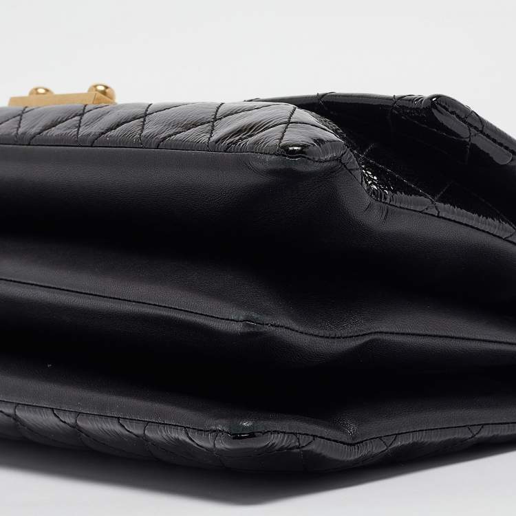 Pre Owned Chanel Black Quilted Patent and Leather Pagoda Accordion Flap Bag