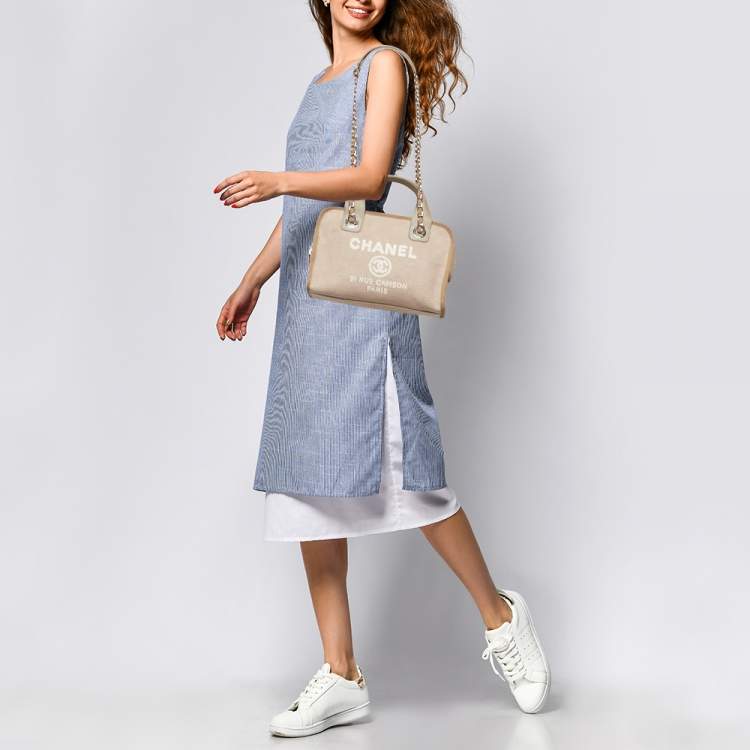 Pre Owned Chanel Beige Canvas and Leather Deauville Bowler Bag