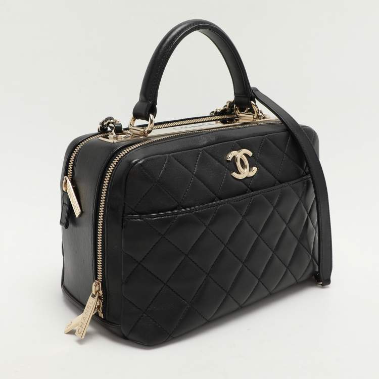 Pre Owned Chanel Black Quilted Leather Medium Trendy CC Bowling Bag