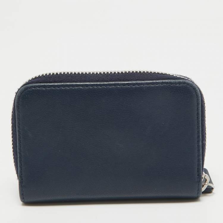 Pre Owned Chanel Blue/Silver Leather CC Zip Coin Purse