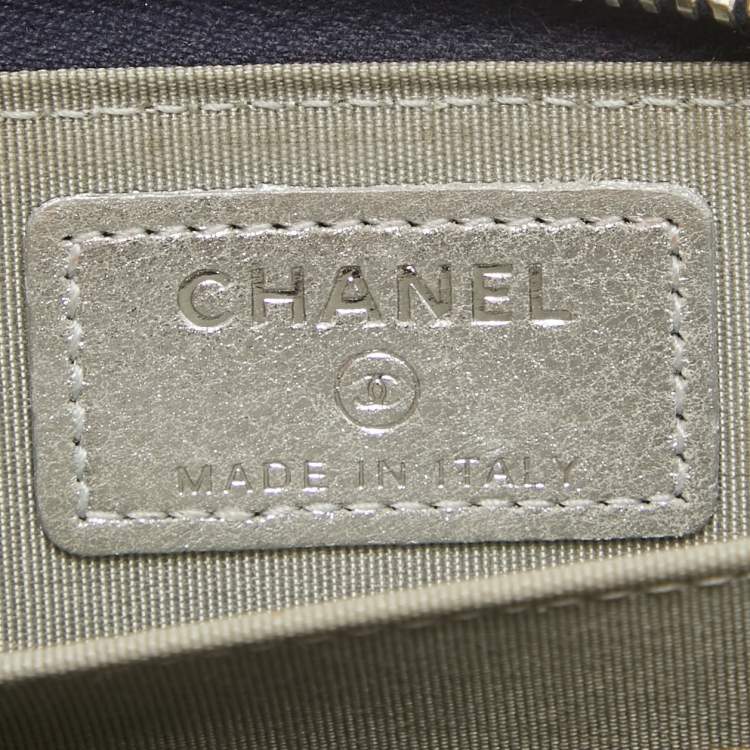 Pre Owned Chanel Blue/Silver Leather CC Zip Coin Purse