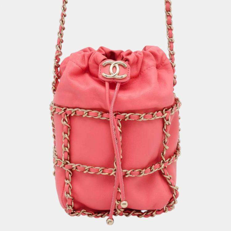 Chanel Pink Lambskin CC Logo Drawstring Bag