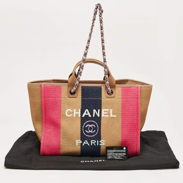 Pre Owned Chanel Multicolor Raffia and Leather Large Stripe Deauville Tote