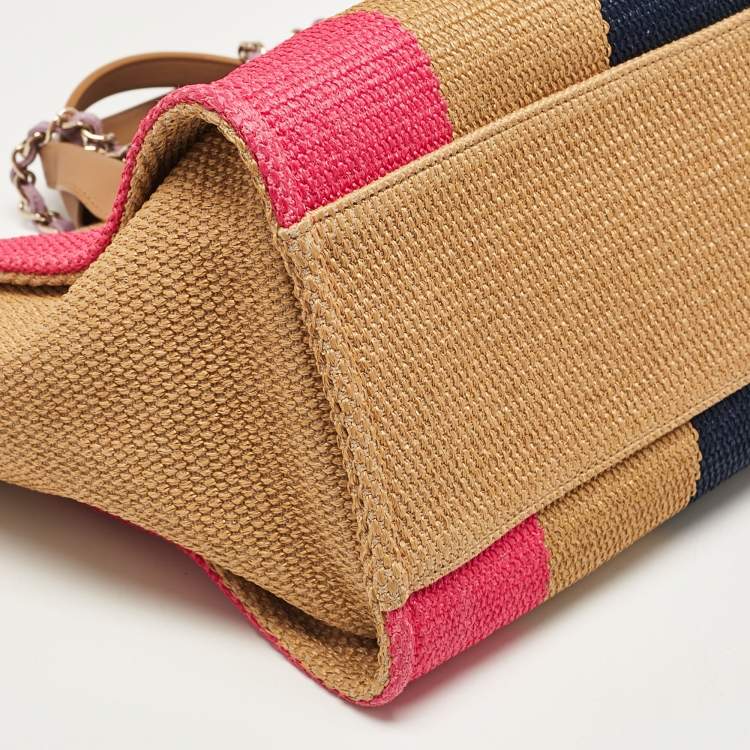 Pre Owned Chanel Multicolor Raffia and Leather Large Stripe Deauville Tote