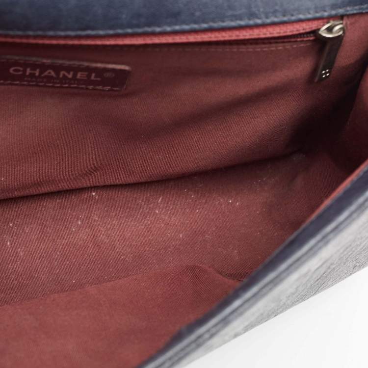 Pre Owned Chanel Navy Blue Quilted Leather New Medium Studded Boy Flap Bag