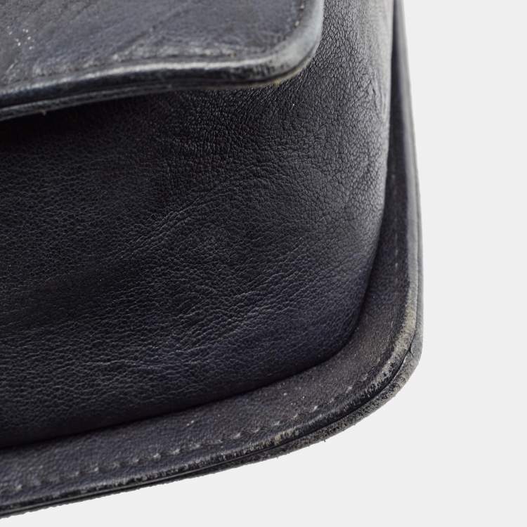 Pre Owned Chanel Navy Blue Quilted Leather New Medium Studded Boy Flap Bag