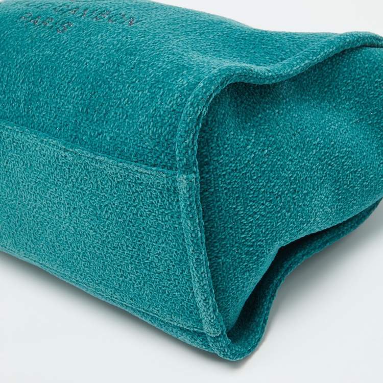 Pre Owned Chanel Teal Green Tweed Large Deauville Shopper Tote