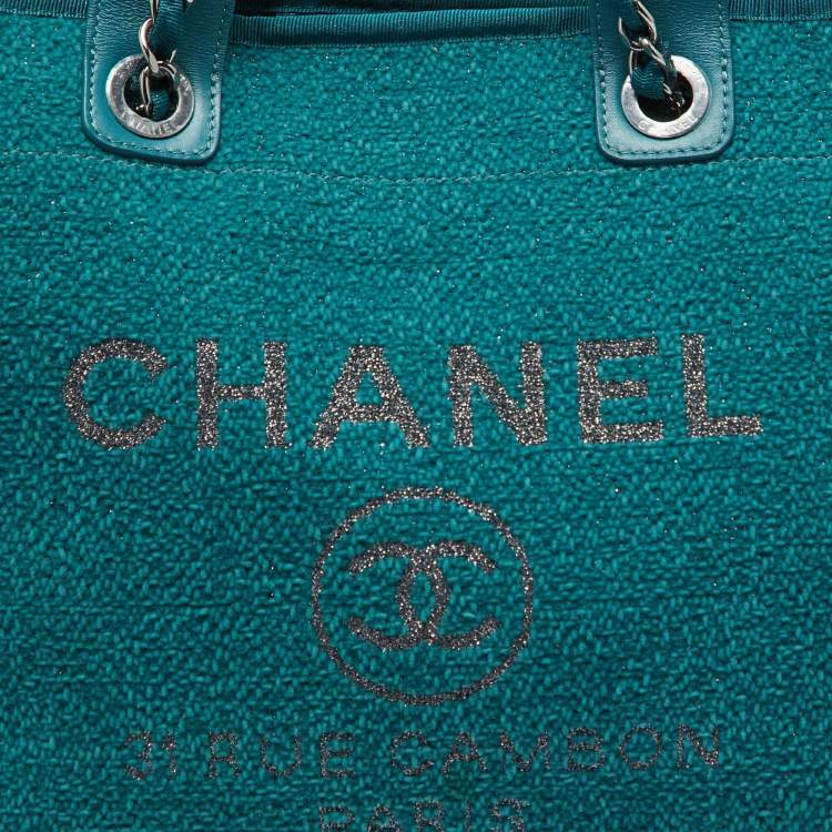 Pre Owned Chanel Teal Green Tweed Large Deauville Shopper Tote